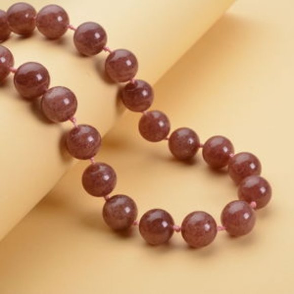 Strawberry Quartz 12-14mm Beaded Necklace 20 Inches in Rhodium Over Sterling Sil - Picture 2 of 5